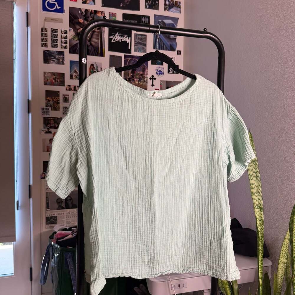Eileen Fisher Crinkle Gauze Top Mint Green